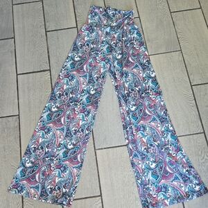 Intuition Paisley Wide-Leg Pants – Teal, Pink & White, Size Small act19